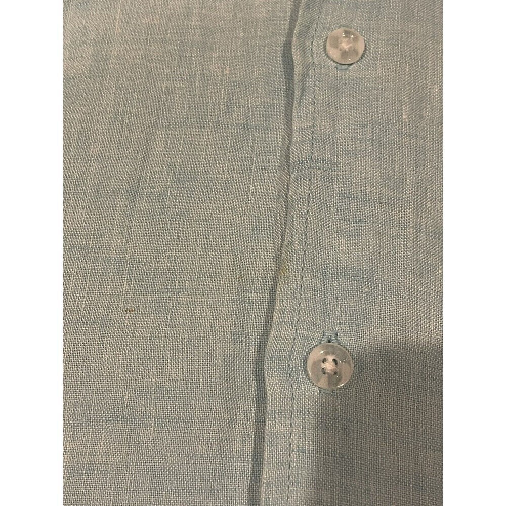 Saks Fifth Avenue Men's Dress Shirt 100% Linen Size Medium Classic Fit Blue - Picture 9 of 9